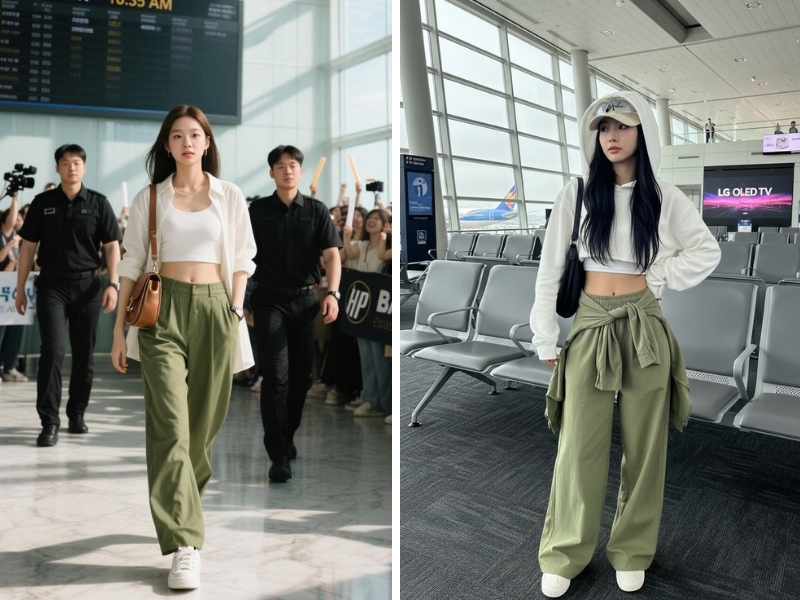 Áo thun trắng phối màu xanh lá
