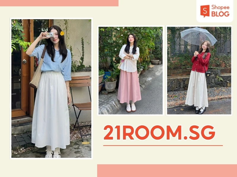 shop bán chân váy màu kem 21room.sg 