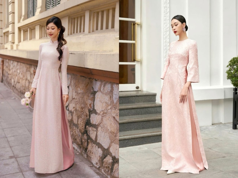 phối áo dài hồng và quần hồng nhạt 