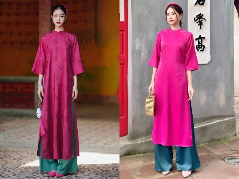 phối áo dài hồng cánh sen với quần màu xanh cổ vịt