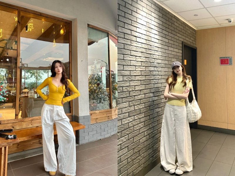 phối áo vàng và quần trắng