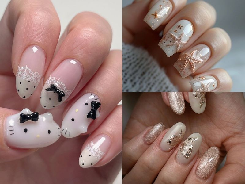 nail trắng họa tiết