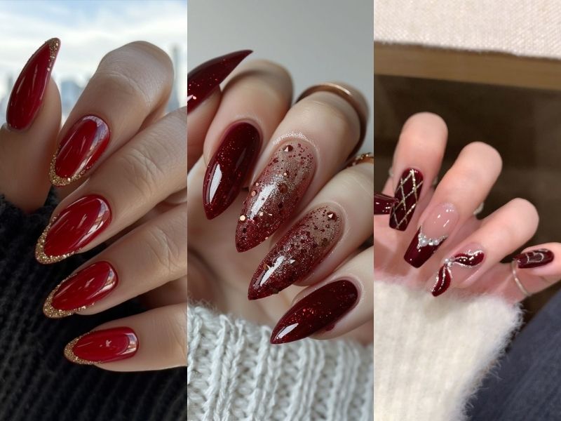 nail đỏ họa tiết