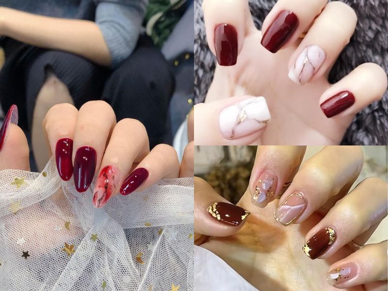 nail vân đá đỏ