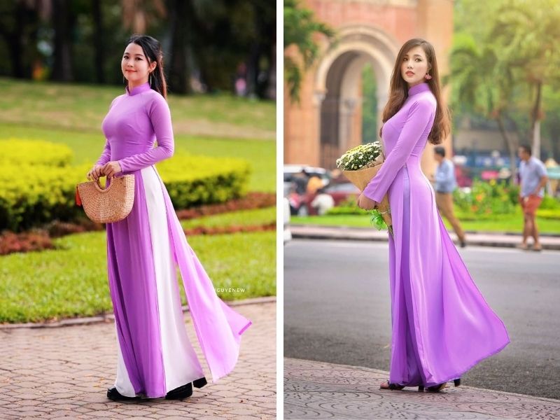 Cách phối màu quần cho áo dài tím hoa cà