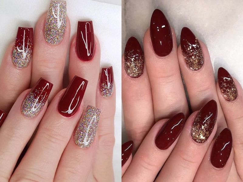nail đỏ kim tuyến móng dài