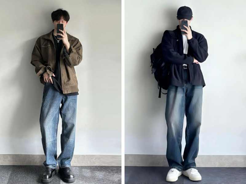 Cách phối giày với quần jean ống rộng cho nam