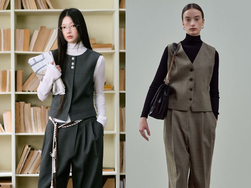 phối áo gile với áo giữ nhiệt chỉn chu