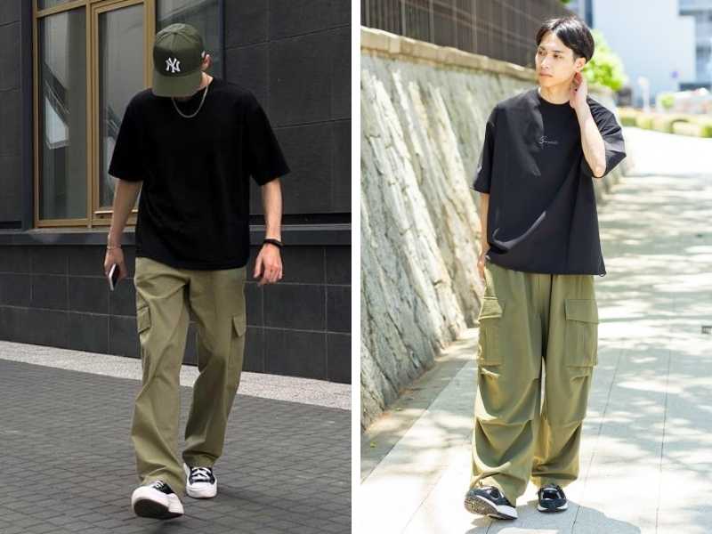 Phối đồ màu xanh olive và đen cho nam