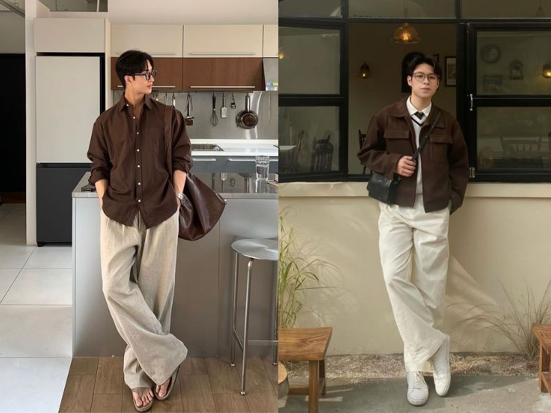 outfit màu nâu nam