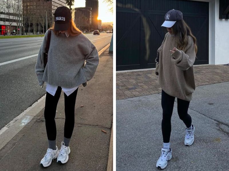 áo len oversize và quần legging