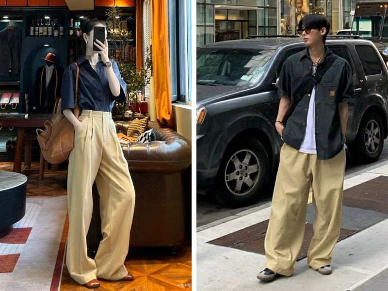 quần vàng bò phối áo đen