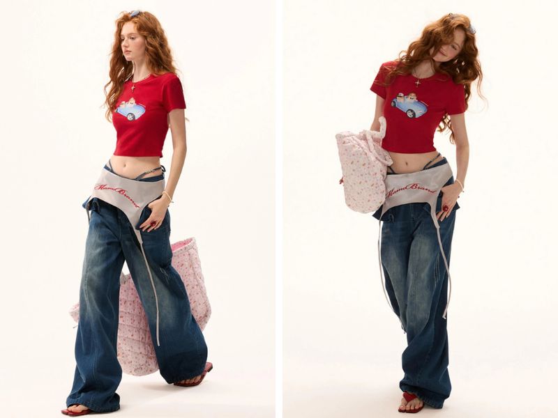 Cách phối quần baggy với áo thun croptop