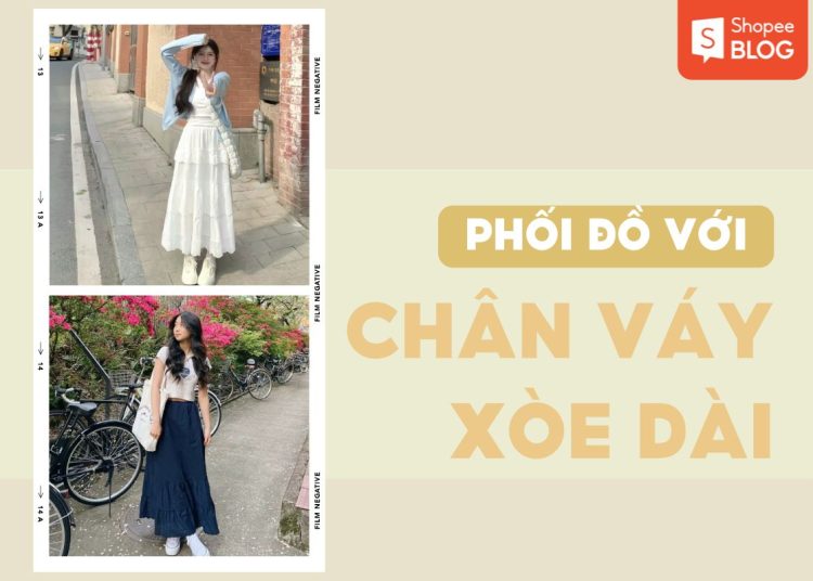 phối đồ với chân váy xòe dài