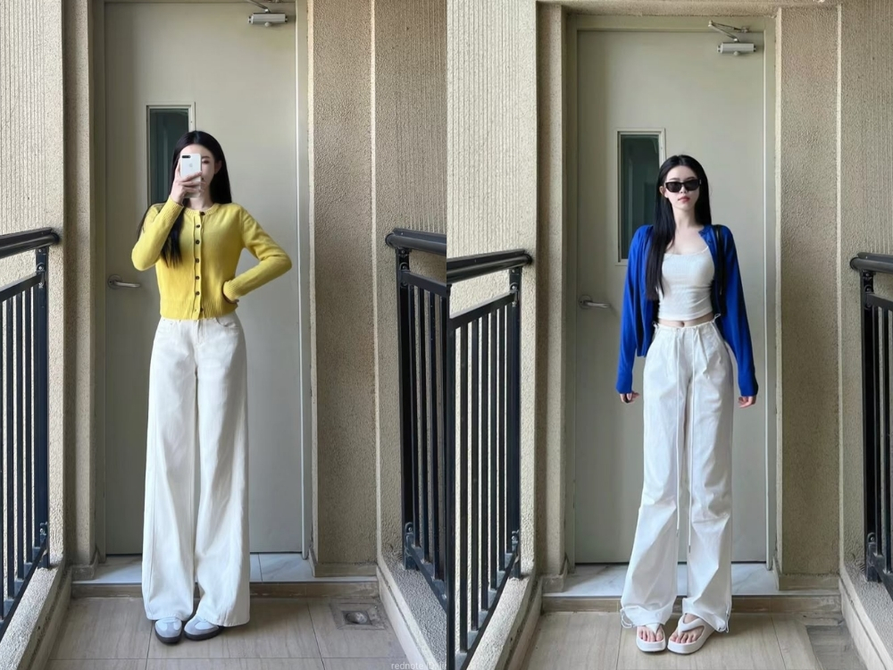 Outfit cardigan kết hợp quần jean ống suông
