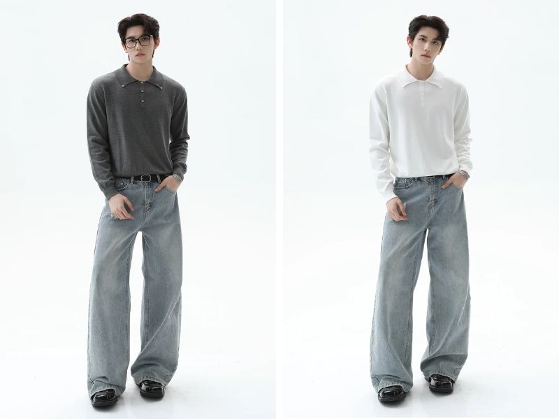 Cách mix quần jean ống loe với polo nam