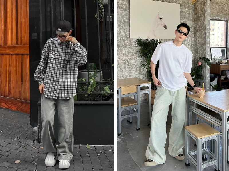 Phối đồ với quần ống suông nam theo cùng tone màu