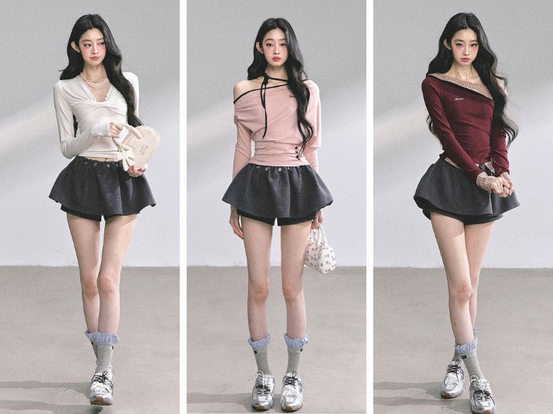 Các set đồ đi chơi Tết với chân váy ngắn