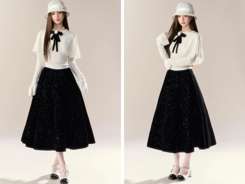 Cách mix chân váy dài với áo kiểu