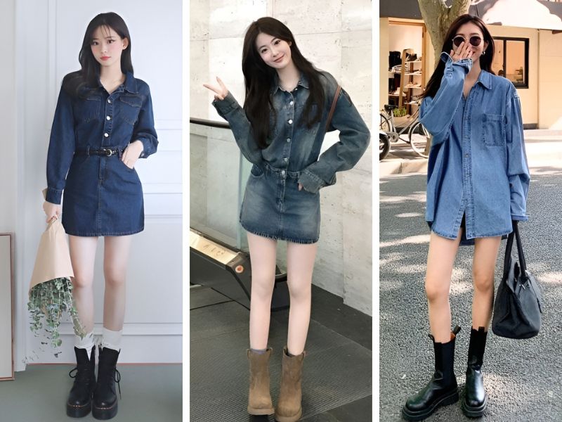 Phối boot cổ lửng với đồ jean 