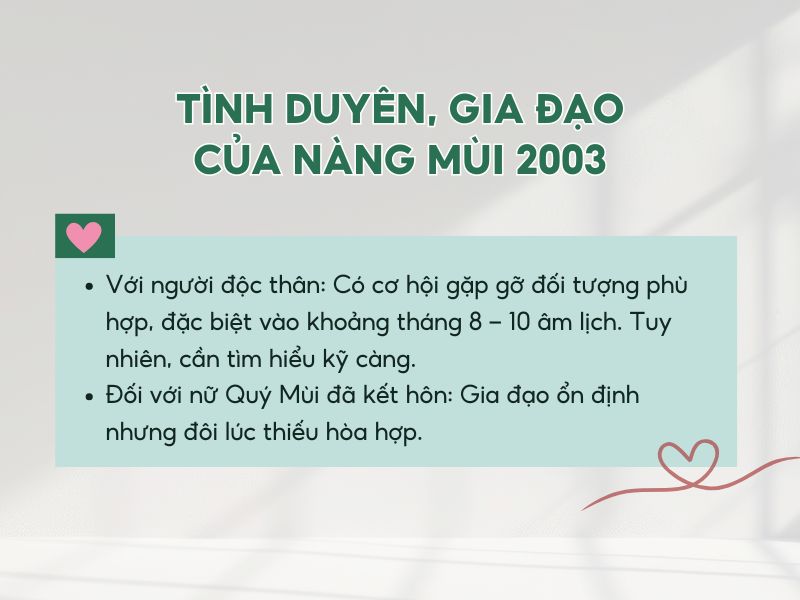 Tổng quan về gia đạo và tính duyên của nữ Quý Mùi năm 2026