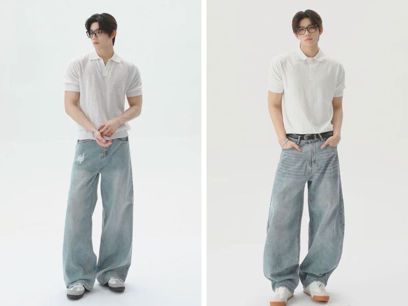 Cách phối quần jean ống loe với polo nam