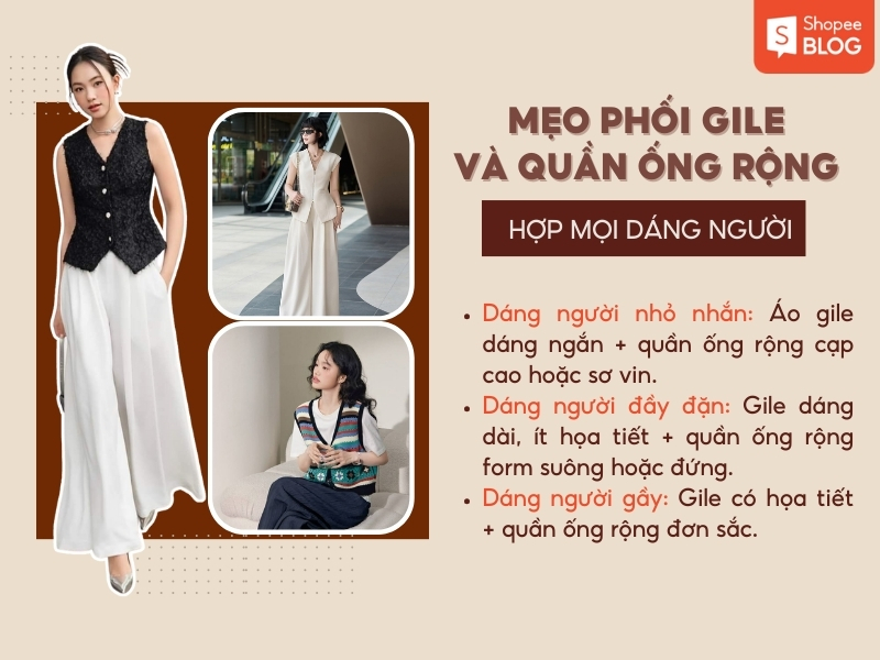 bí quyết chọn áo gile và quần ống rộng đồ hợp dáng 