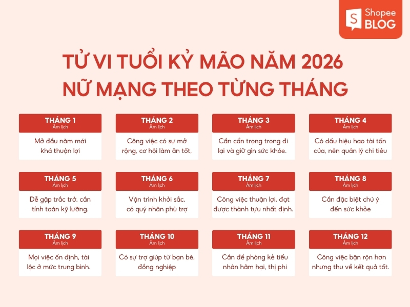 Tử vi tuổi Kỷ Mão năm 2026 nữ mạng 12 tháng