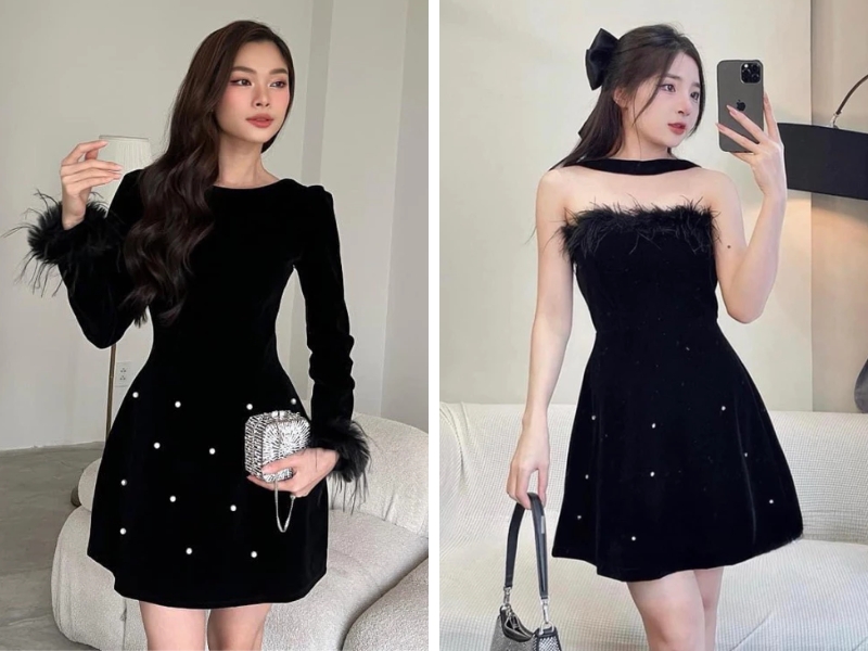 Phối đồ với đầm có đính lông vũ 