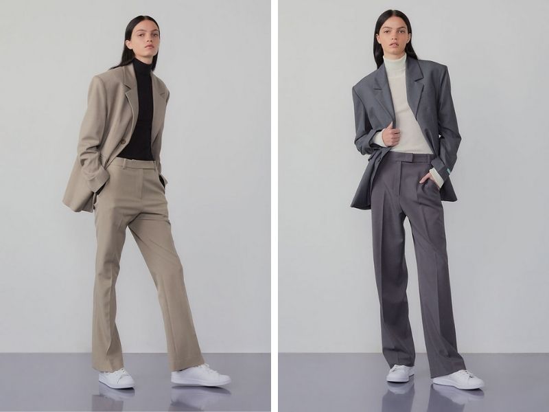 Suit nữ phối cùng giày sneaker nữ