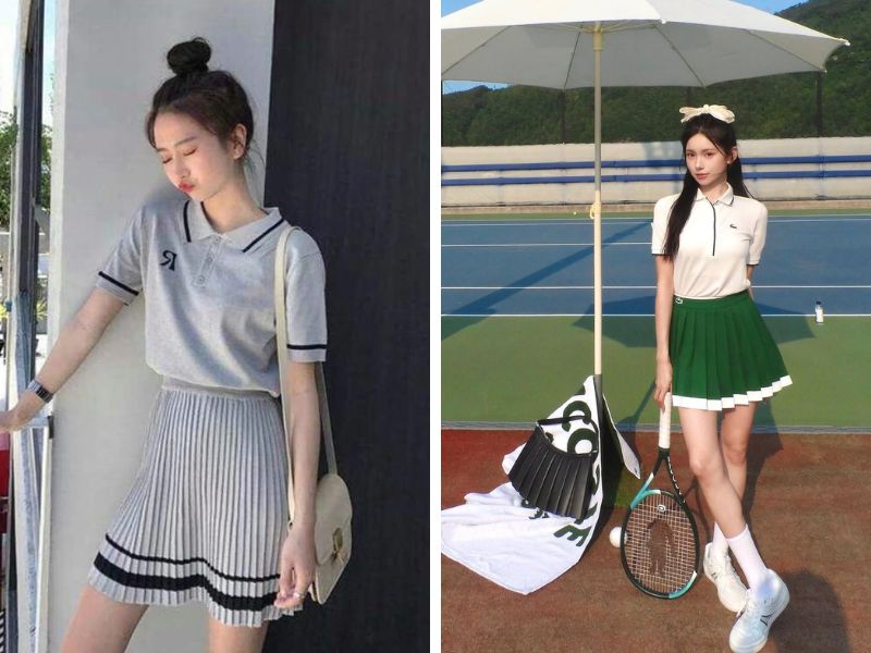 áo polo chân váy xếp ly