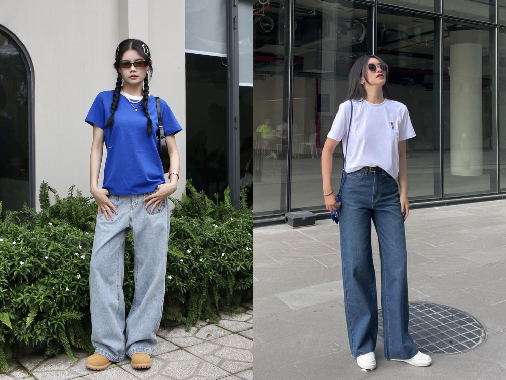 phối đồ quần ống suông  với áo thun