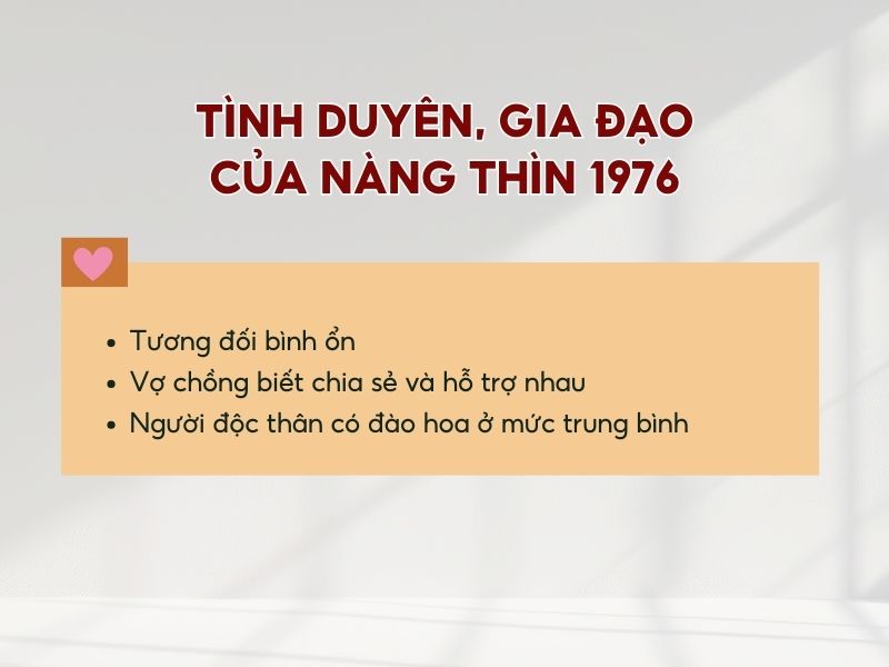 gia đạo và tính duyên của tuổi Bính Thìn nữ mạng 1976 