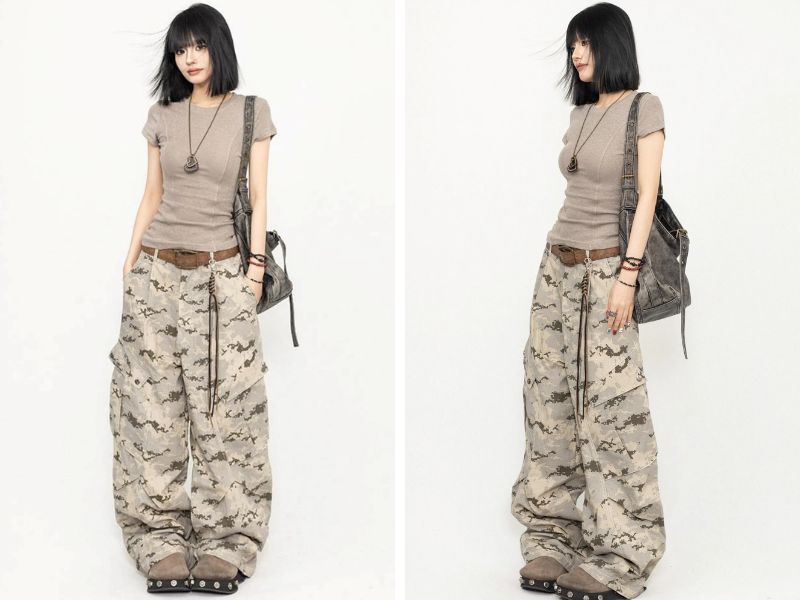 Cách phối quần baggy với áo thun baby tee