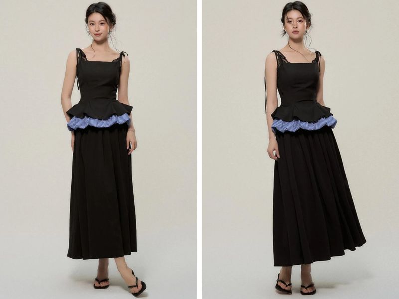 Cách mix chân váy dài với áo peplum