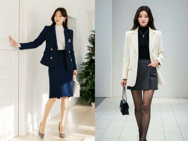 áo cổ lọ thời trang phối cùng áo vest