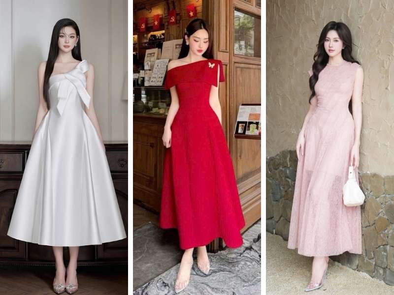 Cách mix đồ đi chơi Tết với đầm dài