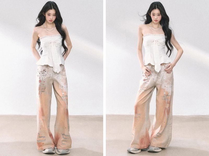 Quần baggy nữ mix cùng áo cúp ngực