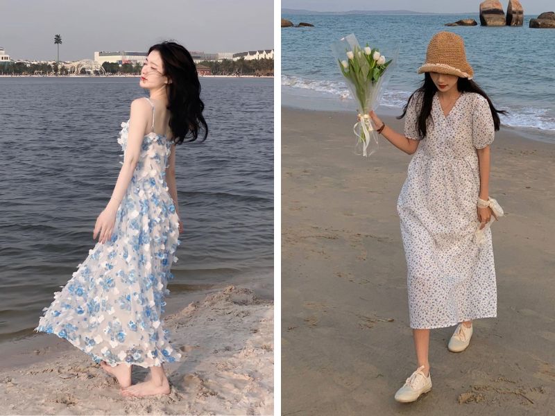 đầm hoa midi đi biển