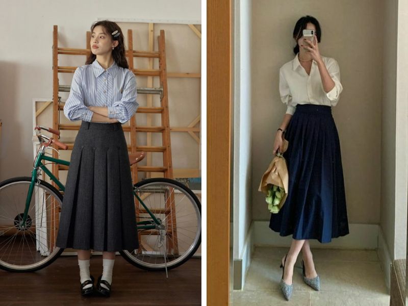 áo sơ mi chân váy chữ a