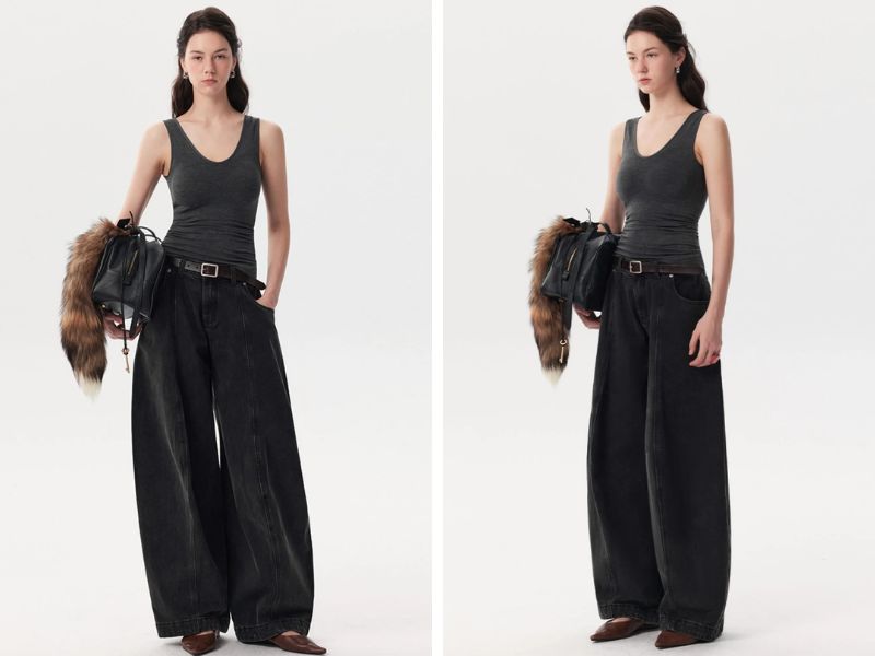 Phối đồ với quần baggy cạp cao và áo tanktop