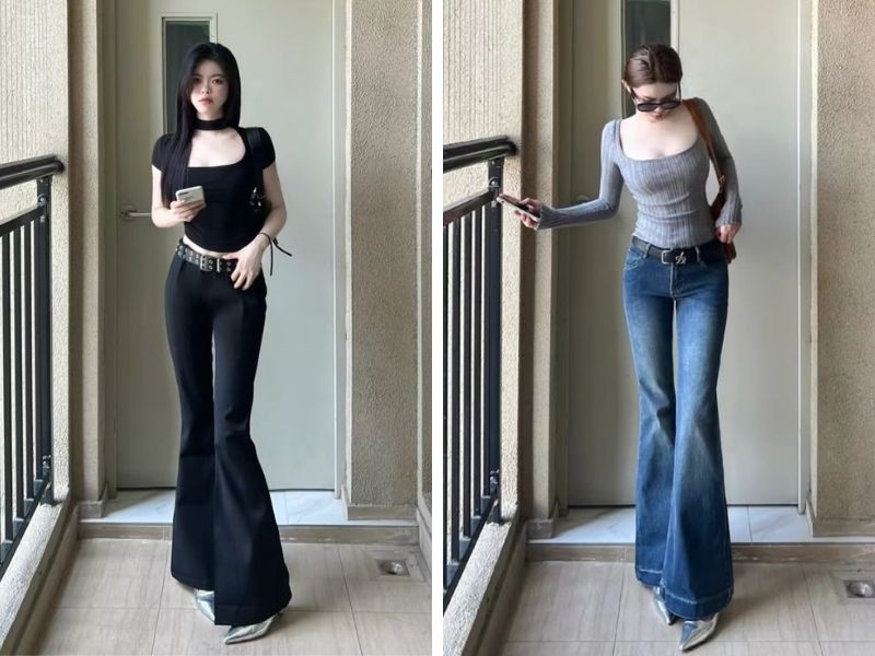 Cách phối đồ với quần jean ống loe và croptop