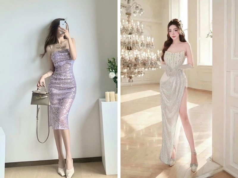 Phối đồ với đầm kim sa đi tiệc