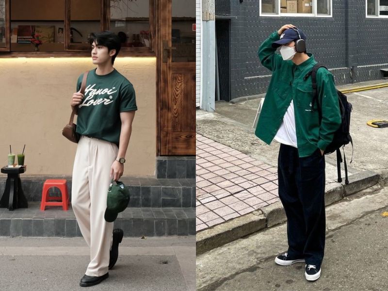 outfit xanh rêu nam