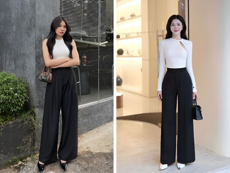 Phối quần ông suông đen và áo trắng
