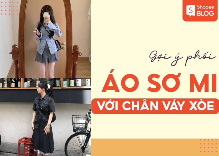phối áo sơ mi với chân váy xòe