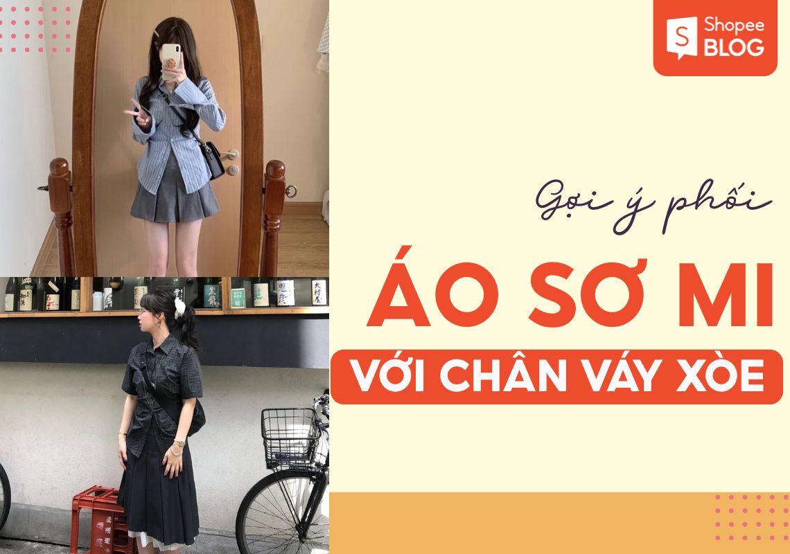 phối áo sơ mi với chân váy xòe