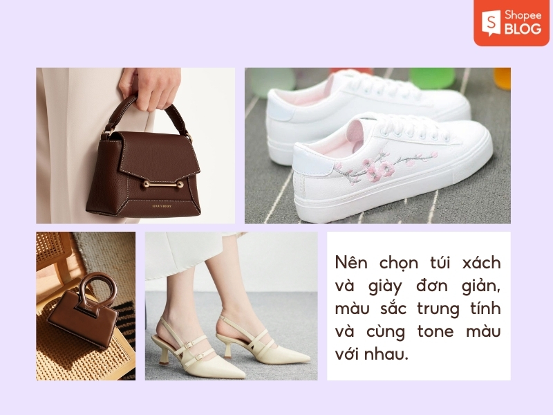 phối đồ tím với giày và túi