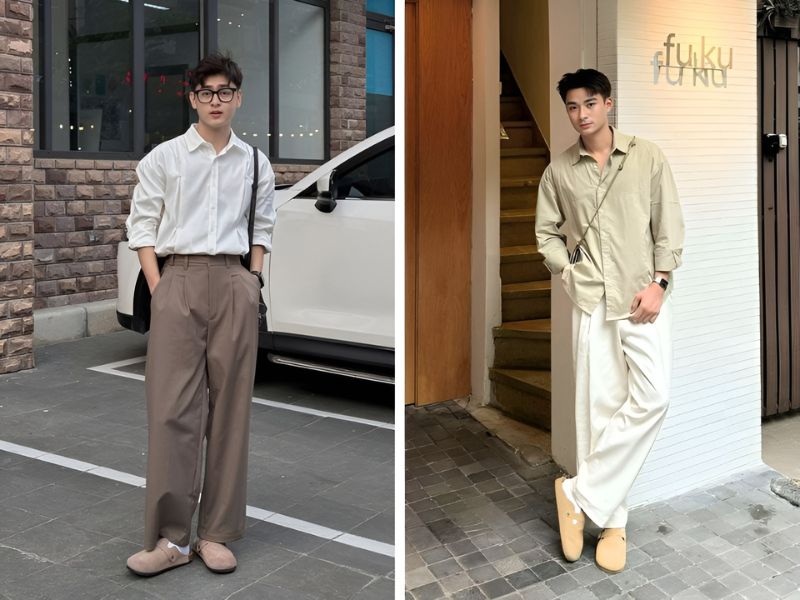 Phối quần ống suông và dép mules