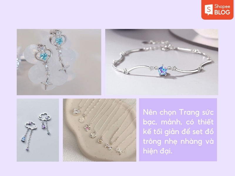 trang sức bạc phối đồ tím
